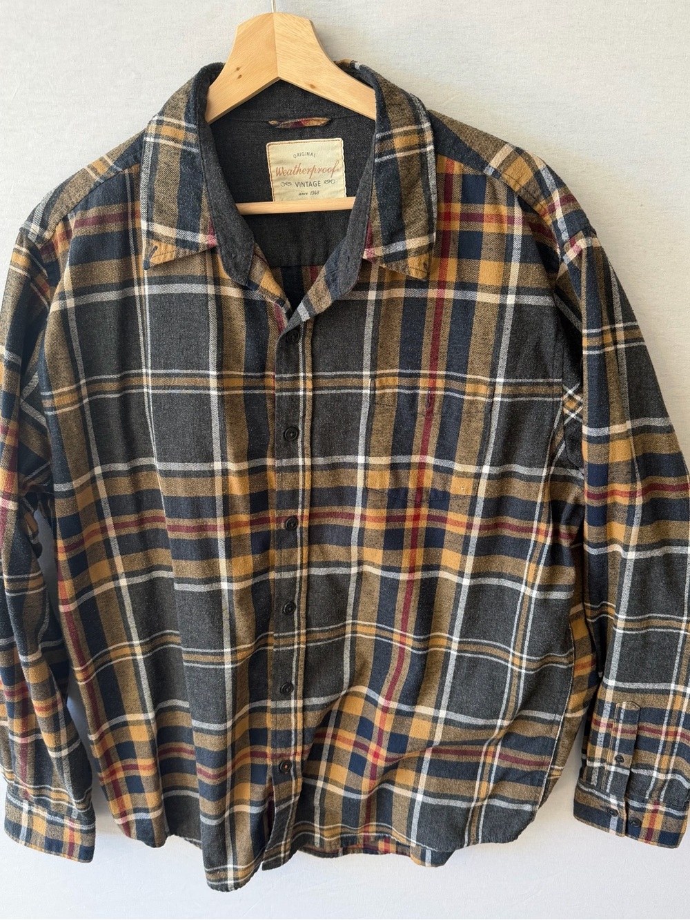 Weatherproof Men's Gray, Mustard & Red Plaid Button-Down Shirt